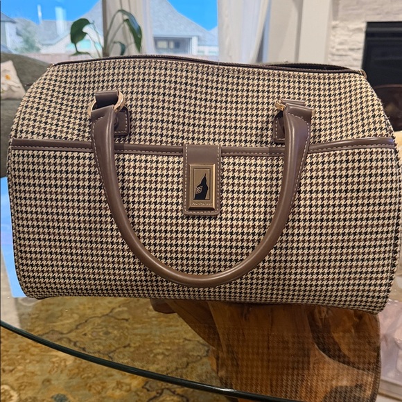 Handbags - London Fog Cambridge II 16-Inch Classic Satchel in a houndstooth pattern.